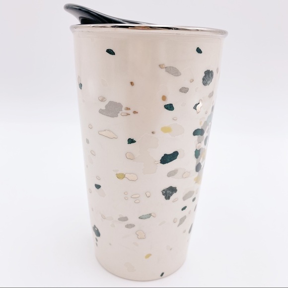STARBUCKS 2014 Metallic Green Gold Flecks Ceramic Travel Mug Tumbler 12oz - Picture 4 of 8